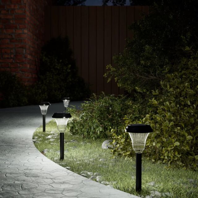 Berkfield Home Solar Pathway Lights with Ground Spikes 12 pcs White in Black - image 1
