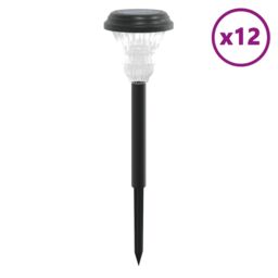 Berkfield Home Solar Pathway Lights with Ground Spikes 12 pcs White in Black - thumbnail 2