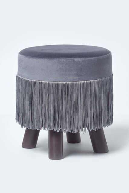 Homescapes Warwick Velvet Footstool with Legs in Grey - image 1