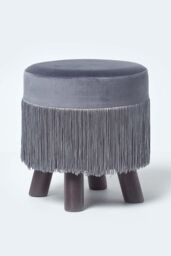 Homescapes Warwick Velvet Footstool with Legs in Grey - thumbnail 1