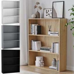 EONLION Wide 3-Tier Wooden Bookcase - Storage Cabinet with Display Shelves in Grey - Size: Medium - thumbnail 1