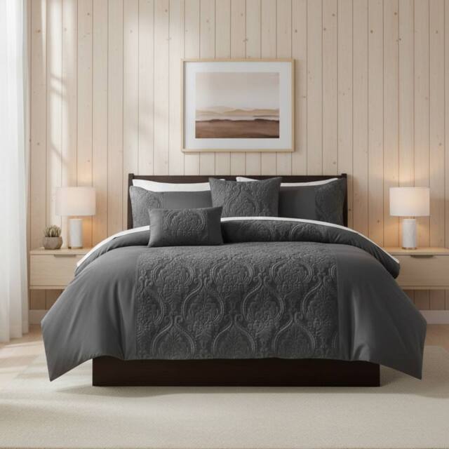 Snug City Damask Velvet Border Duvet Cover Elegant Soft Touch Luxury Bedding in Grey - Size: Single - image 1