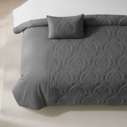 Snug City Damask Velvet Border Duvet Cover Elegant Soft Touch Luxury Bedding in Grey - Size: Single - thumbnail 2