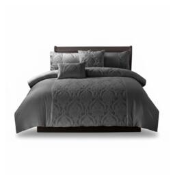 Snug City Damask Velvet Border Duvet Cover Elegant Soft Touch Luxury Bedding in Grey - Size: Single - thumbnail 3