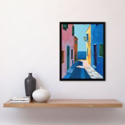 "Artery8 Colourful Mediterranean Spanish Coastal Painting Framed Art Print - Size: W12"" x H16""" - thumbnail 4