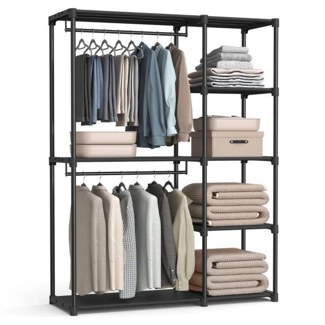 KORVIXA Black Portable Closet, Open Storage Wardrobe - Size: 100 cm x 100 cm - image 1