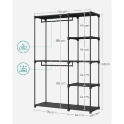KORVIXA Black Portable Closet, Open Storage Wardrobe - Size: 100 cm x 100 cm - thumbnail 2