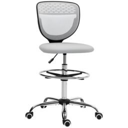 VINSETTO Draughtsman Chair, Office Chair with Wheels, Light Grey - thumbnail 2