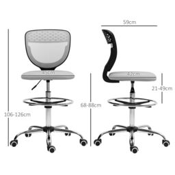 VINSETTO Draughtsman Chair, Office Chair with Wheels, Light Grey - thumbnail 3