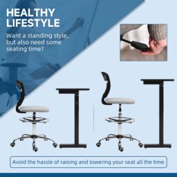 VINSETTO Draughtsman Chair, Office Chair with Wheels, Light Grey - thumbnail 4