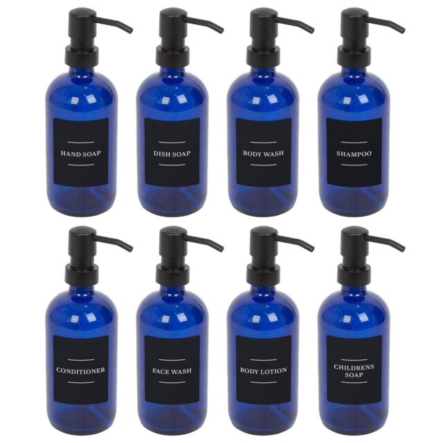 Harbour Housewares Glass Soap Dispensers with Labels - Pack of 8 in Blue - image 1