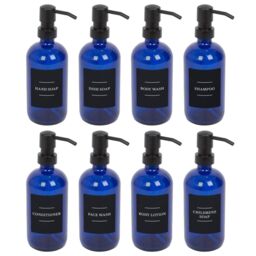 Harbour Housewares Glass Soap Dispensers with Labels - Pack of 8 in Blue