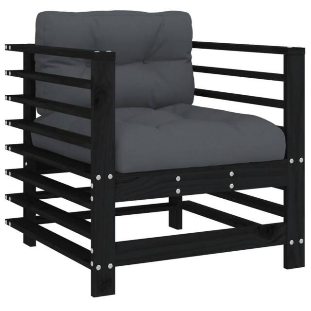 Berkfield Home Beautiful Garden Chairs with Cushions 2 pcs Black Solid Wood Pine - image 1