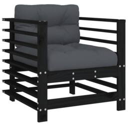 Berkfield Home Beautiful Garden Chairs with Cushions 2 pcs Black Solid Wood Pine - thumbnail 1