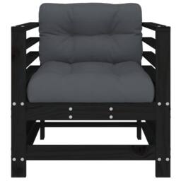 Berkfield Home Beautiful Garden Chairs with Cushions 2 pcs Black Solid Wood Pine - thumbnail 4