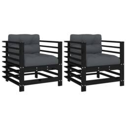 Berkfield Home Beautiful Garden Chairs with Cushions 2 pcs Black Solid Wood Pine - thumbnail 3