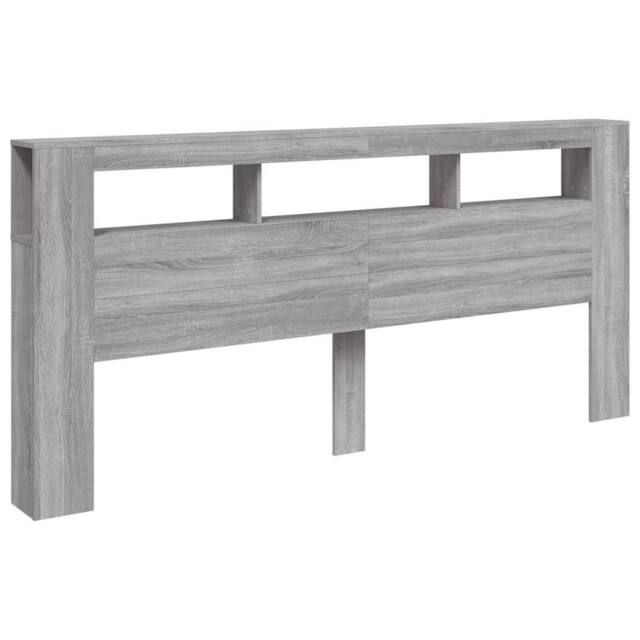 Berkfield Home LED Headboard Grey Sonoma 220x18.5x103.5 cm Engineered Wood - image 1