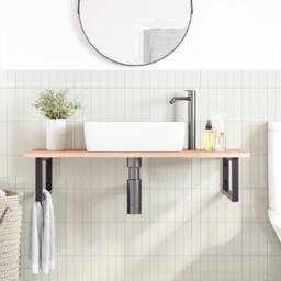 Berkfield Home Basin Shelf Wall Mounted Steel & Solid Wood Oak in Light Brown - thumbnail 3