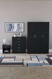 Home Discount Vida Designs Riano 3Pc Bedroom Set - 5 Drawer Chest, 3 Door Wardrobe in Black - thumbnail 4