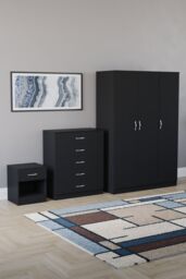 Home Discount Vida Designs Riano 3Pc Bedroom Set - 5 Drawer Chest, 3 Door Wardrobe in Black