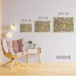 "Artery8 1585 Iceland Pictorial Map With Sea Monsters Canvas Wall Art Print - Size: W18"" x H24""" - thumbnail 4