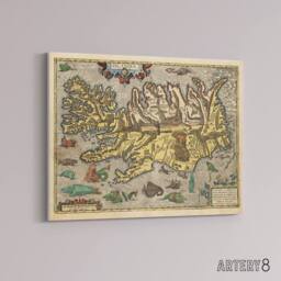 "Artery8 1585 Iceland Pictorial Map With Sea Monsters Canvas Wall Art Print - Size: W18"" x H24""" - thumbnail 2