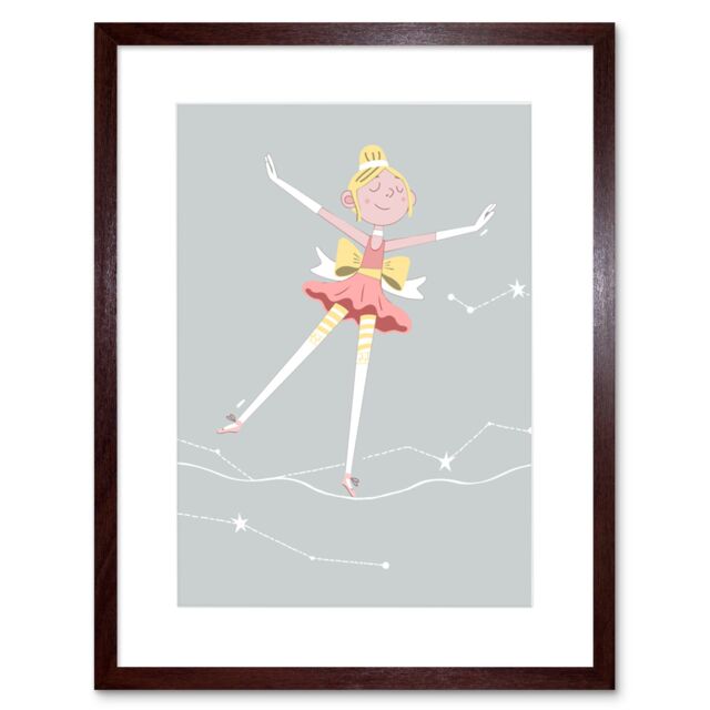 "Artery8 Wall Art Print Girls Ballerina Dancer Stars Blonde Art Framed 9x7 inch in Brown - Size: W7"" x H9""" - image 1