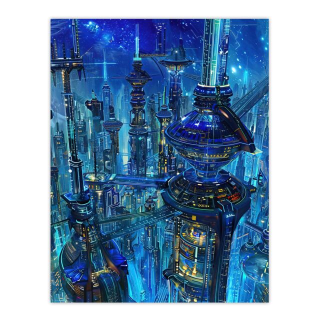 "Artery8 Futuristic City Sci Fi Cityscape Conceptual Art Wall Art Print in Blue - Size: W18"" x H24""" - image 1