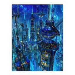 "Artery8 Futuristic City Sci Fi Cityscape Conceptual Art Wall Art Print in Blue - Size: W18"" x H24""" - thumbnail 1