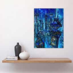 "Artery8 Futuristic City Sci Fi Cityscape Conceptual Art Wall Art Print in Blue - Size: W18"" x H24""" - thumbnail 4