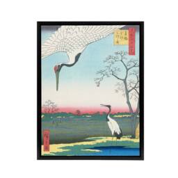 "Artery8 Minowa Kanasugi Mikawashima Crane Framed Canvas Wall Art Print Hiroshige in Green - Size: W12"" x H16""" - thumbnail 1