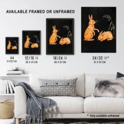 Artery8 PC Skovgaard Two Hares Vintage Animal Illustration Framed Art Print in Black - Size: A4 - thumbnail 3