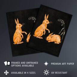 Artery8 PC Skovgaard Two Hares Vintage Animal Illustration Framed Art Print in Black - Size: A4 - thumbnail 2