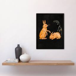 Artery8 PC Skovgaard Two Hares Vintage Animal Illustration Framed Art Print in Black - Size: A4 - thumbnail 4