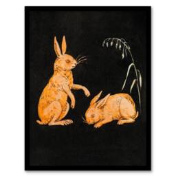 Artery8 PC Skovgaard Two Hares Vintage Animal Illustration Framed Art Print in Black - Size: A4 - thumbnail 1
