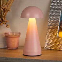 Lighting Collection Rechargeable Pink Dome Table Lamp in Baby Pink
