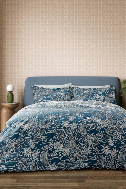 Scion 'Falling Foss' Cotton Duvet Cover Set in Blue - Size: Double - image 1