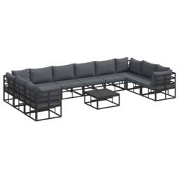 Berkfield Home Garden Sofa Set 11 pcs Black 70 x 70 x 32 cm Aluminium - thumbnail 7