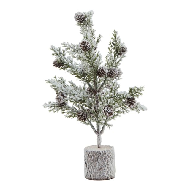 Love Lace Small Snowy Fir Tree With Pinecones In Wood Log in Brown - image 1