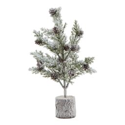 Love Lace Small Snowy Fir Tree With Pinecones In Wood Log in Brown