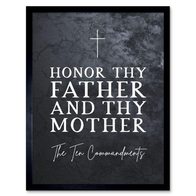 "Artery8 Wall Art Print Ten Commandments Honor Thy Father & Mother Christian Bible Verse Quote Scripture Typography Art Framed - Size: W12"" x H16""" - image 1