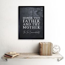 "Artery8 Wall Art Print Ten Commandments Honor Thy Father & Mother Christian Bible Verse Quote Scripture Typography Art Framed - Size: W12"" x H16""" - thumbnail 2
