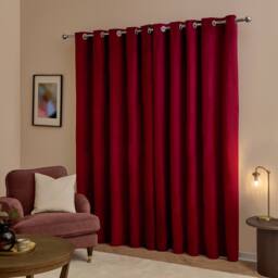 Furn The Ultimate Velvet 100% Blackout Eyelet Curtain Pair in Burgundy - Size: 229 cm width x 229 cm drop - thumbnail 3