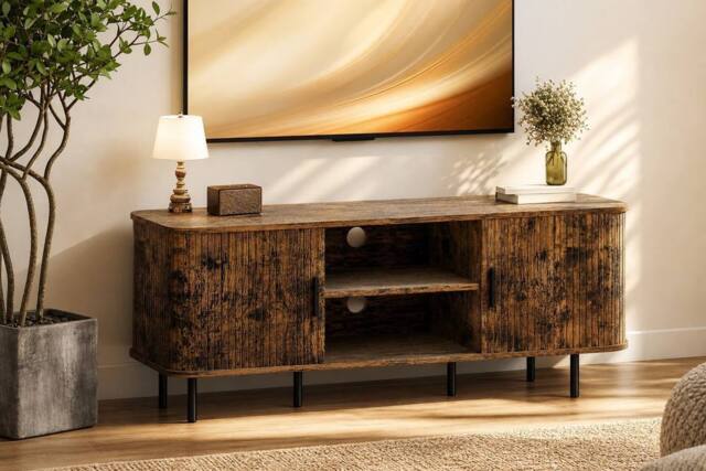 STILVORA TV Stand with Shelves & Cupboards in Rustic Brown - image 1