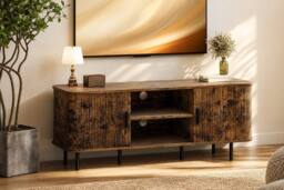 STILVORA TV Stand with Shelves & Cupboards in Rustic Brown