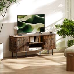 STILVORA TV Stand with Shelves & Cupboards in Rustic Brown - thumbnail 3