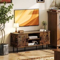 STILVORA TV Stand with Shelves & Cupboards in Rustic Brown - thumbnail 2