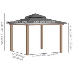OUTSUNNY 3.5 x 3.5m Wood Frame Hardtop Gazebo w/ Double Vented Roof, Black - thumbnail 3