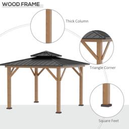 OUTSUNNY 3.5 x 3.5m Wood Frame Hardtop Gazebo w/ Double Vented Roof, Black - thumbnail 5