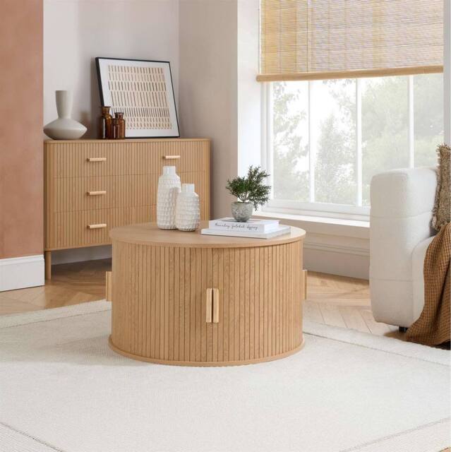 Birlea Axel Round Fluted Coffee Table with Storage Oak in Light Oak - Size: 1 Pack - image 1